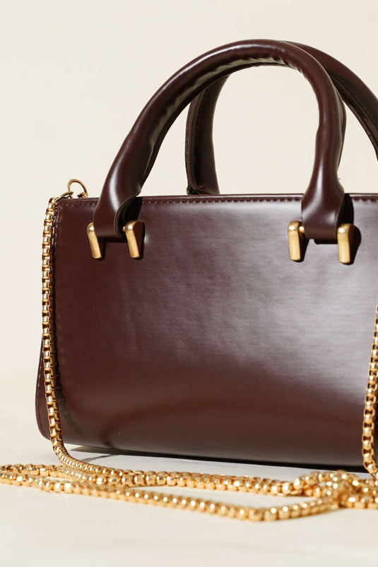 Sac magnétique à bandoulière chaîne marron foncé