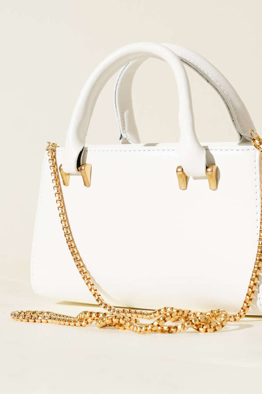 Zincir Askılı Mıknatıslı Çanta Beyaz