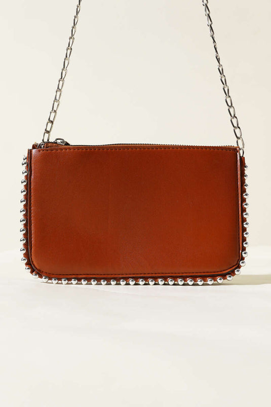 Sac à bandoulière chaîne clouté beige