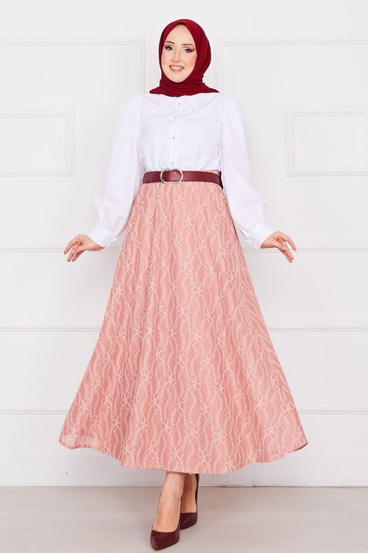 Jupe en dentelle à motif chaîne rose poudré