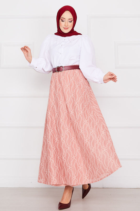 Jupe en dentelle à motif chaîne rose poudré