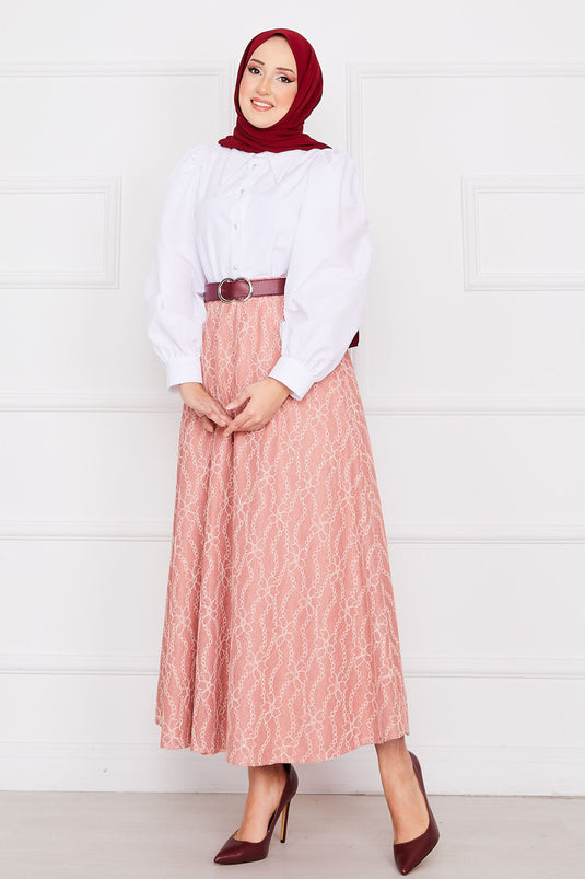 Jupe en dentelle à motif chaîne rose poudré