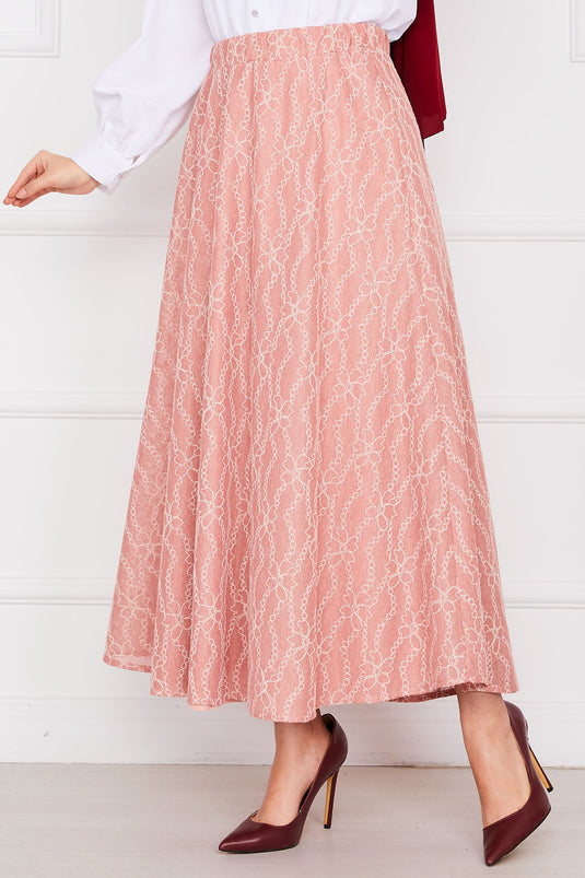Jupe en dentelle à motif chaîne rose poudré