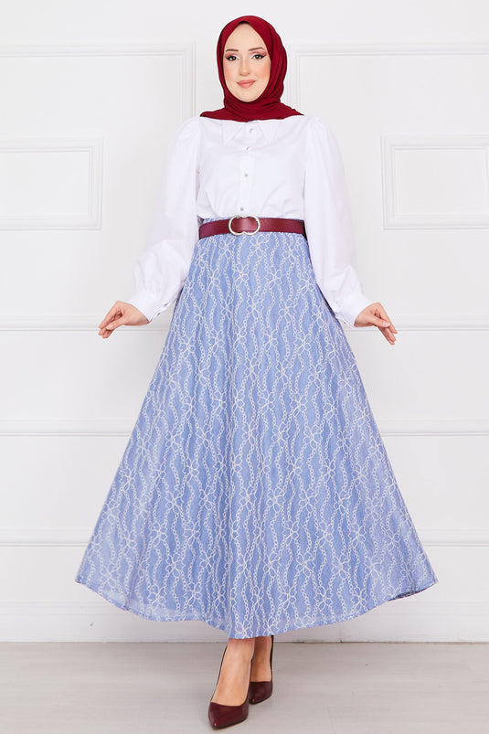 تنورة دانتيل بنمط سلسلة باللون النيلي