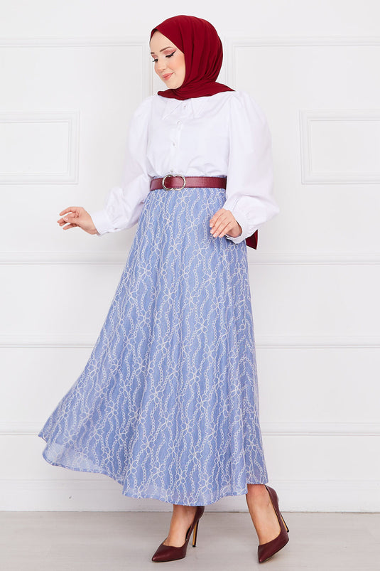 تنورة دانتيل بنمط سلسلة باللون النيلي