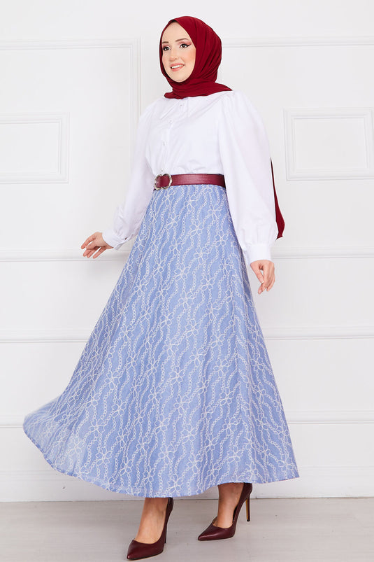 تنورة دانتيل بنمط سلسلة باللون النيلي