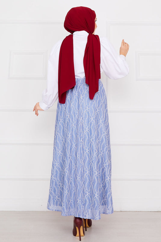 تنورة دانتيل بنمط سلسلة باللون النيلي