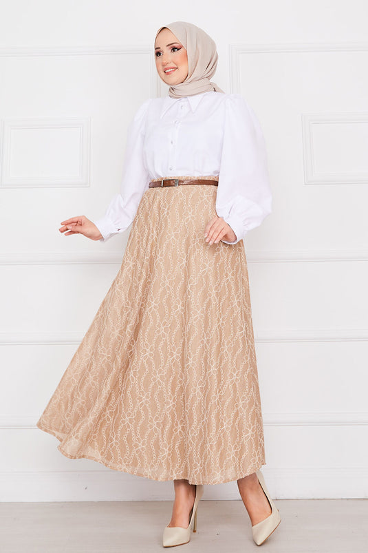 Chain Pattern Lace Skirt Mink
