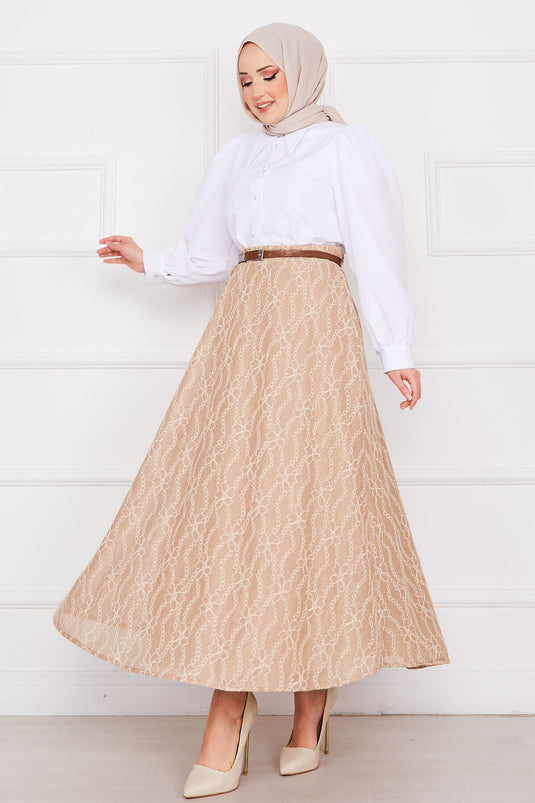 Chain Pattern Lace Skirt Mink