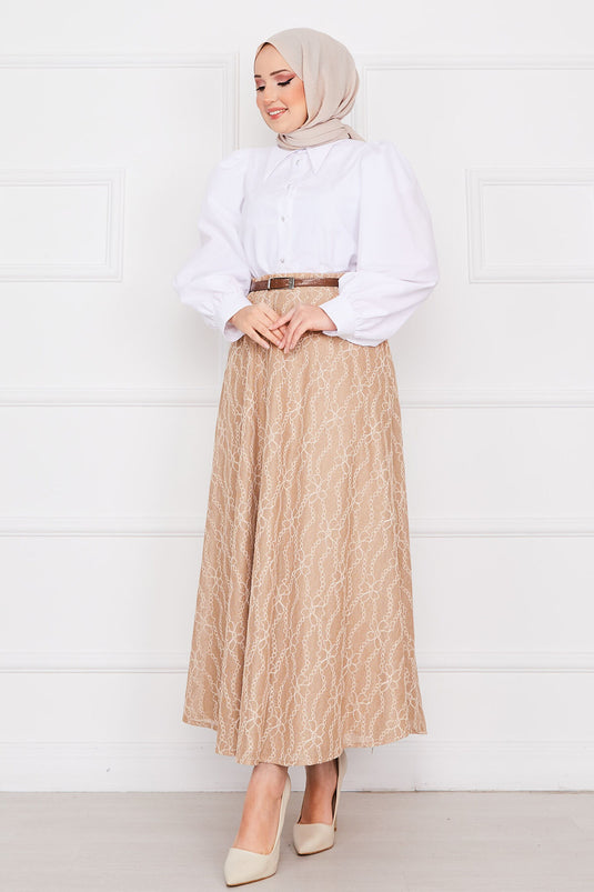 Chain Pattern Lace Skirt Mink