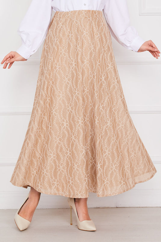 Chain Pattern Lace Skirt Mink