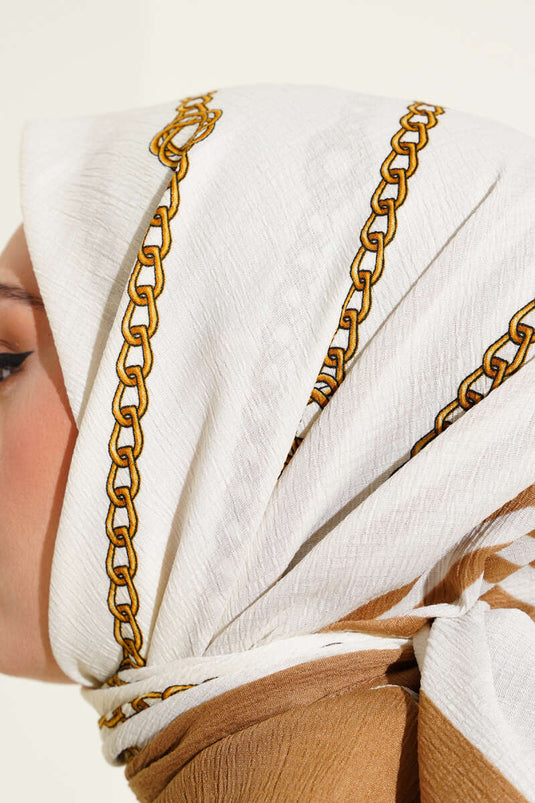 Zincir Desen Mio Cazz Eşarp Ekru