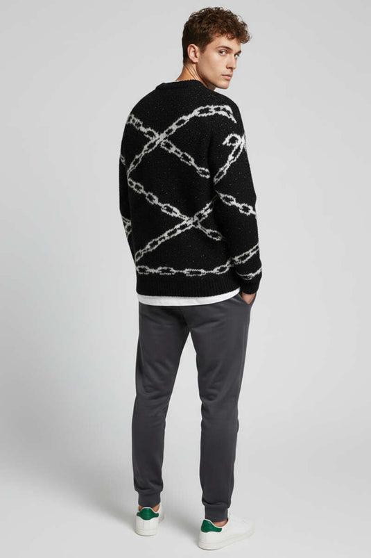 Pull en maille à motif chaîne pour homme, noir