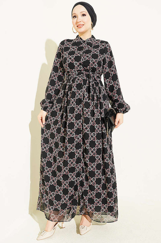 Robe En Chiffon À Boutons Et Motif Rose Taupe