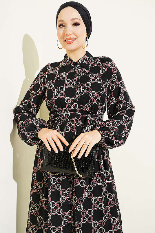 Robe En Chiffon À Boutons Et Motif Rose Taupe