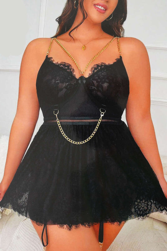 Nuisette Faztezi noire grande taille ornée de chaînes