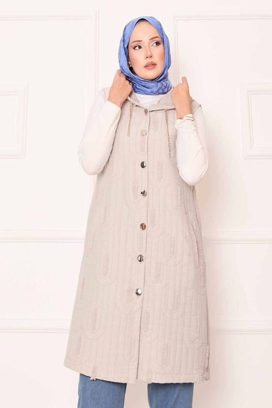 Zincir Detaylı Düğmeli Kapitone Yelek Taş