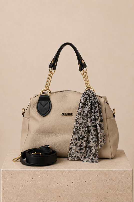 Borsa A Mano E A Spalla Con Dettaglio A Catena Beige