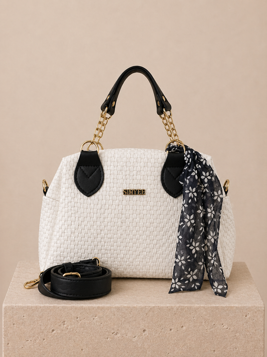 White Hand and Shoulder Bag with Chain Detail