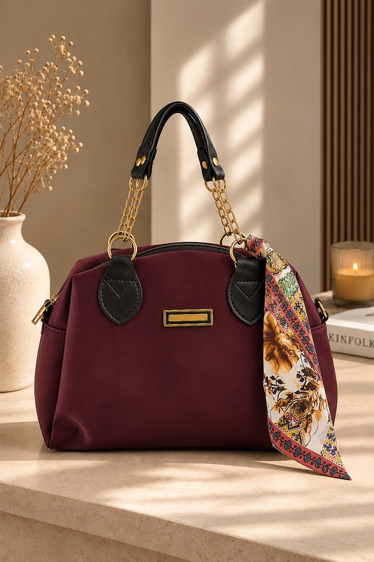 Borsa A Mano E Spalla Con Catena Bordeaux