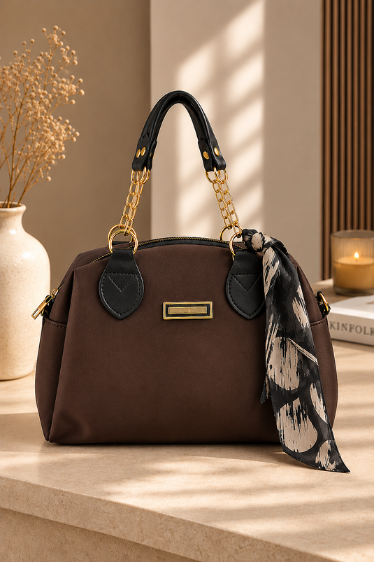 Borsa A Mano E Spalla Con Dettagli A Catena Beige E Marrone