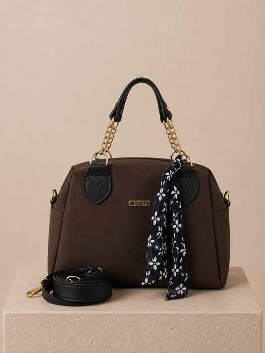 Chain Detail Hand and Shoulder Bag Brown