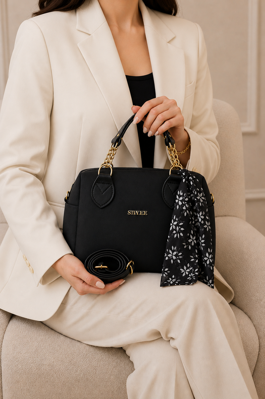 Black Hand and Shoulder Bag with Chain Detail