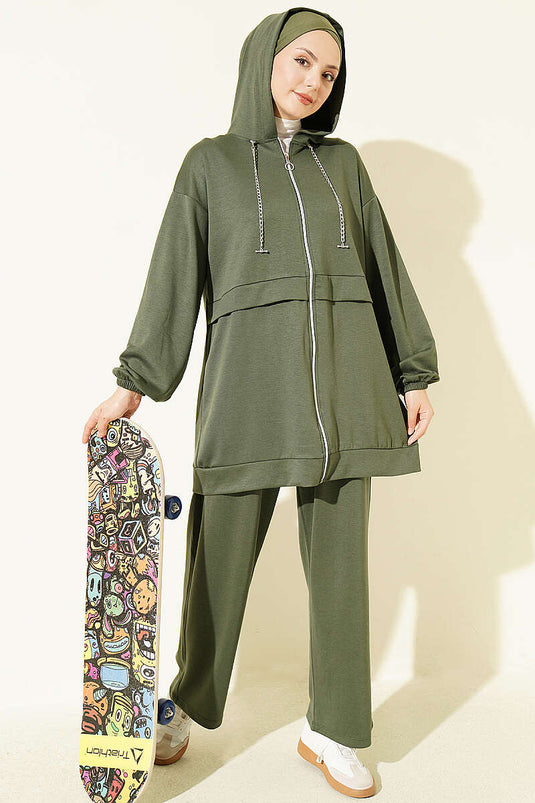 Zwei-Teiliger Set Mit Kette Und Reißverschluss Khaki