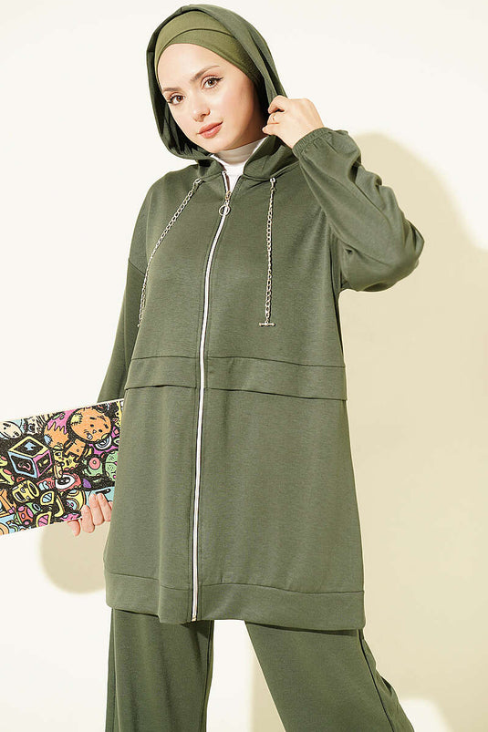 Zwei-Teiliger Set Mit Kette Und Reißverschluss Khaki