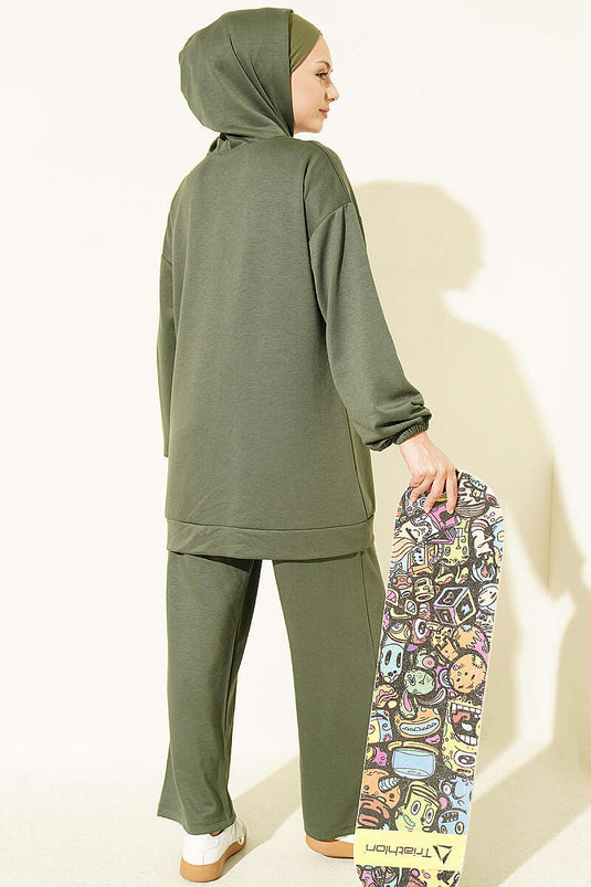 Zwei-Teiliger Set Mit Kette Und Reißverschluss Khaki
