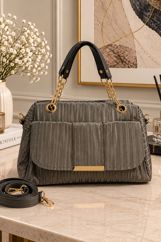 Sac Pochette Femme Avec Détail Chaîne En Vison Foncé