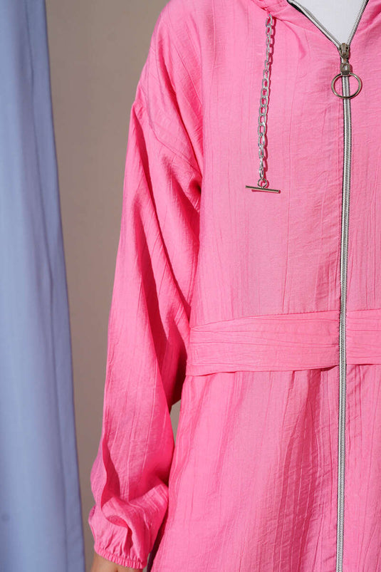 Zincir Detaylı Kapüşonlu İkili Takım Pembe