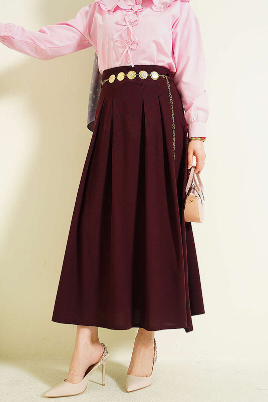 Jupe plissée avec ceinture chaîne couleur prune