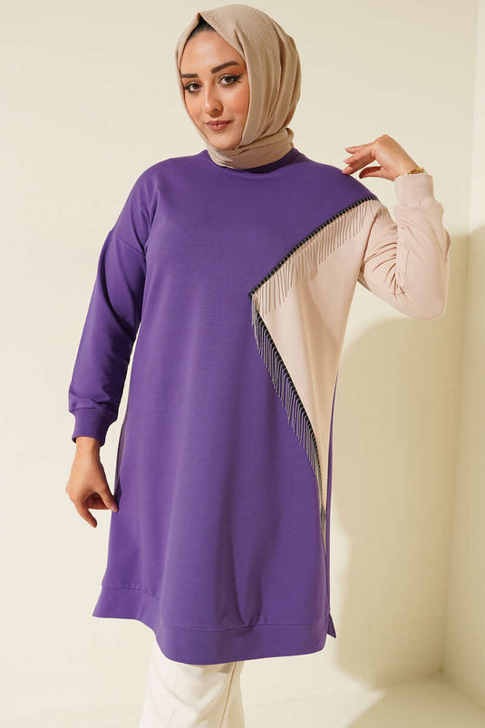 تونيك بتفاصيل سلسلة وشرابة مقاس كبير باللون البنفسجي