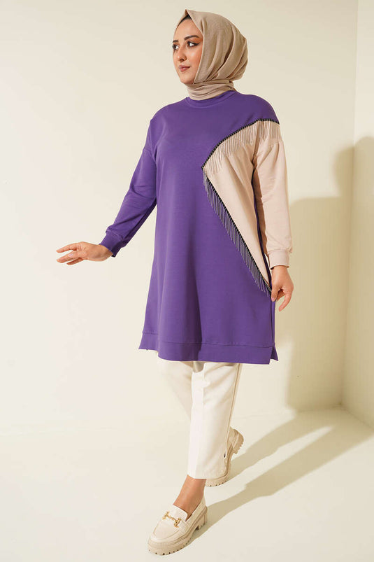 تونيك بتفاصيل سلسلة وشرابة مقاس كبير باللون البنفسجي