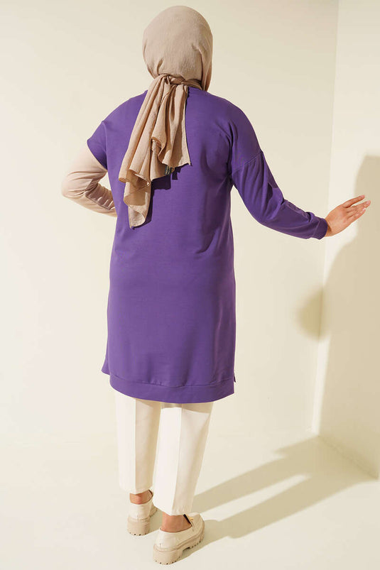 تونيك بتفاصيل سلسلة وشرابة مقاس كبير باللون البنفسجي