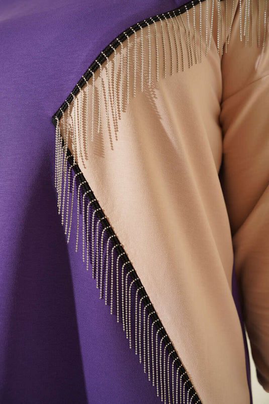 تونيك بتفاصيل سلسلة وشرابة مقاس كبير باللون البنفسجي