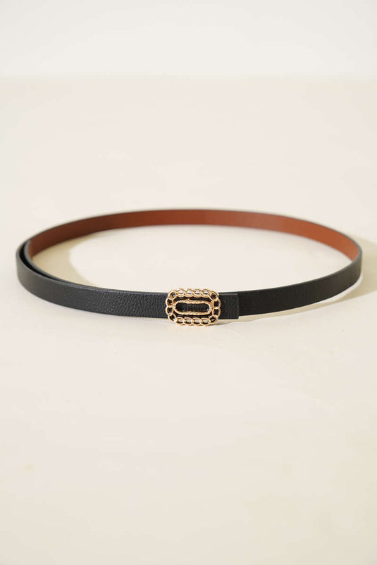 حزام رفيع بإبزيم سلسلة أسود