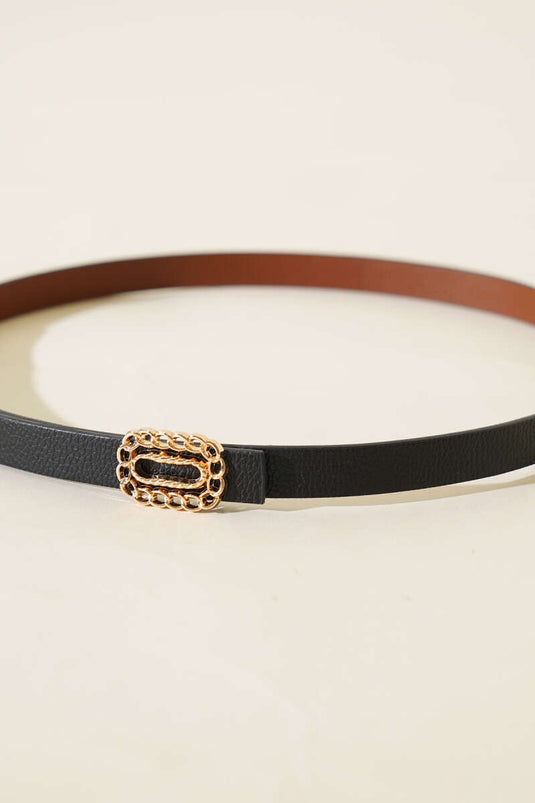 حزام رفيع بإبزيم سلسلة أسود