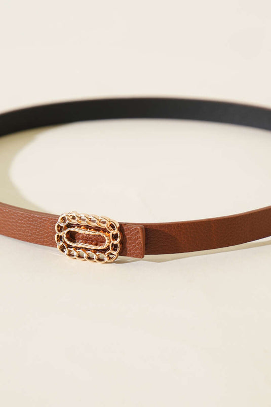 Ceinture fine à boucle chaîne beige