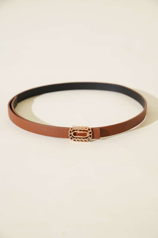 Ceinture fine à boucle chaîne beige