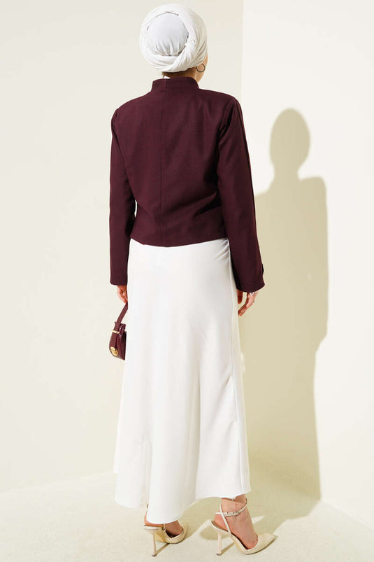 Zincirli Çengel İğneli Kısa Ceket Bordo