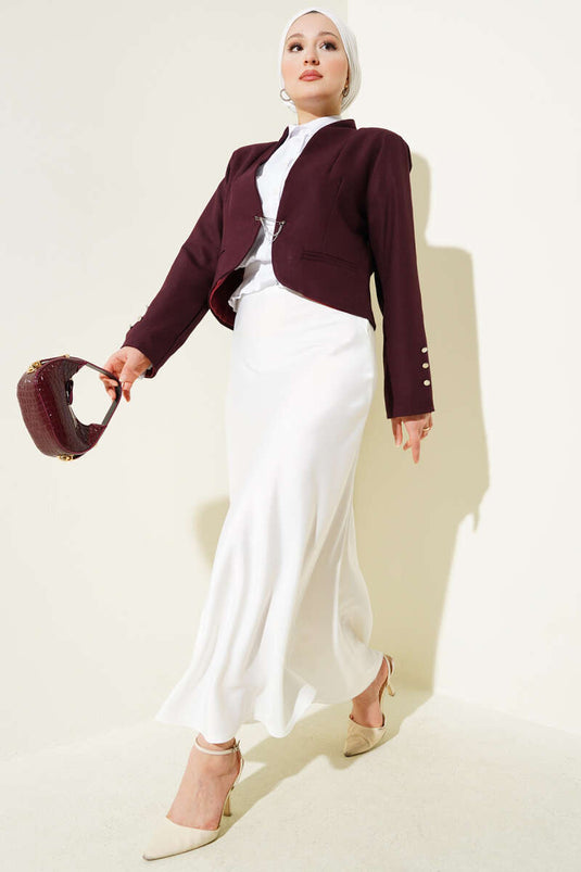 Zincirli Çengel İğneli Kısa Ceket Bordo