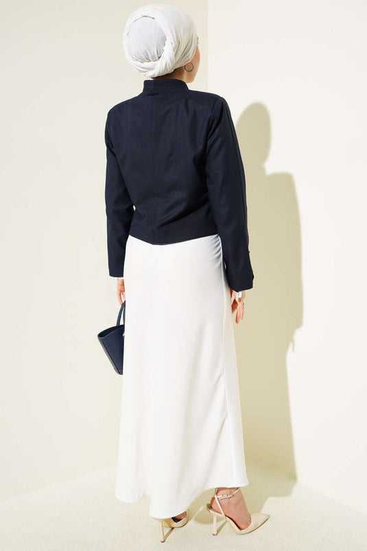 Zincirli Çengel İğneli Kısa Ceket Lacivert