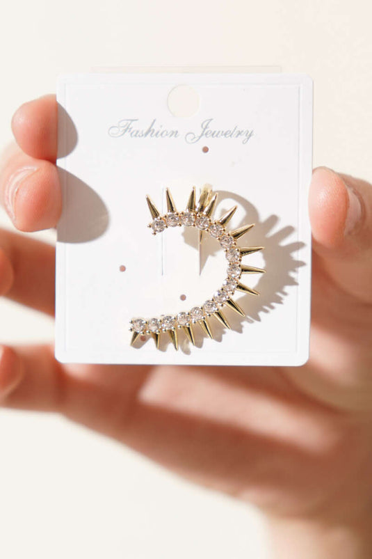 Zirkon Taşlı ve Çivi Detaylı Kıkırdak Küpe Gold