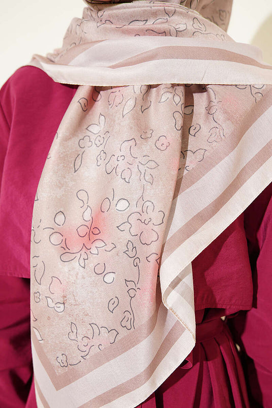 120 cm Floral Detailed Soft Scarf Latte