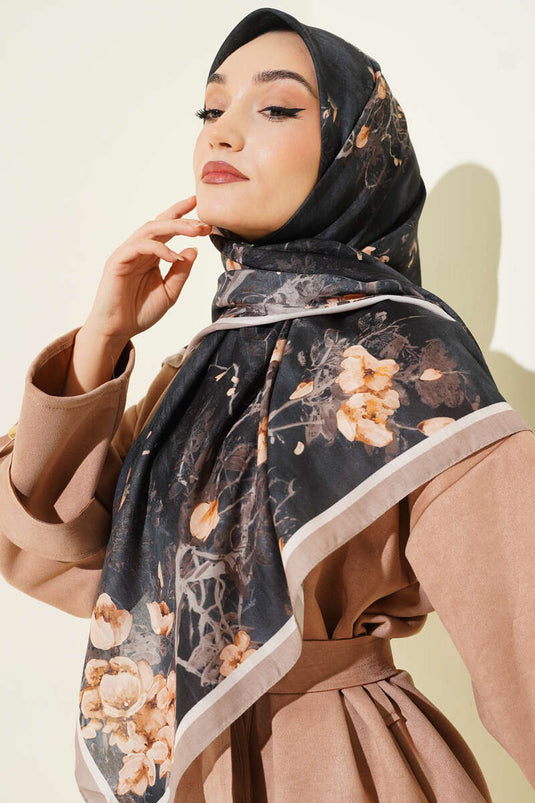 120 cm Floral Soft Scarf Beige