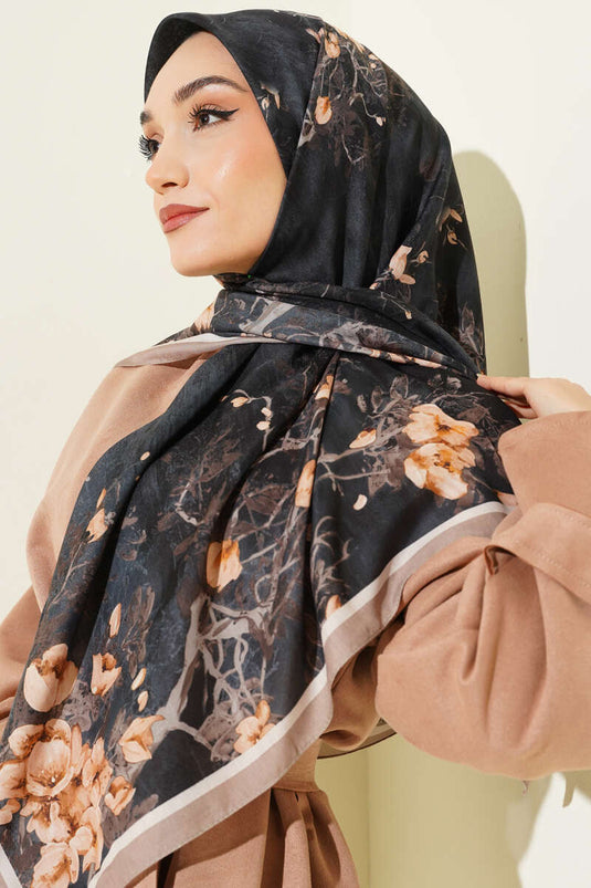 120 cm Floral Soft Scarf Beige