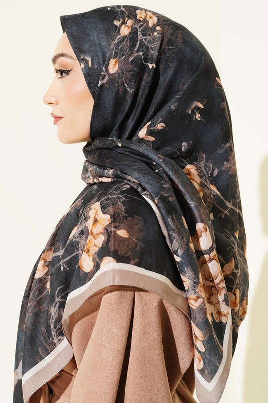 120 cm Floral Soft Scarf Beige