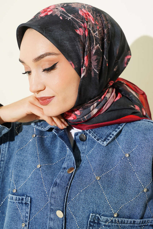 وشاح ناعم مزخرف بالزهور 120 سم لون خمري